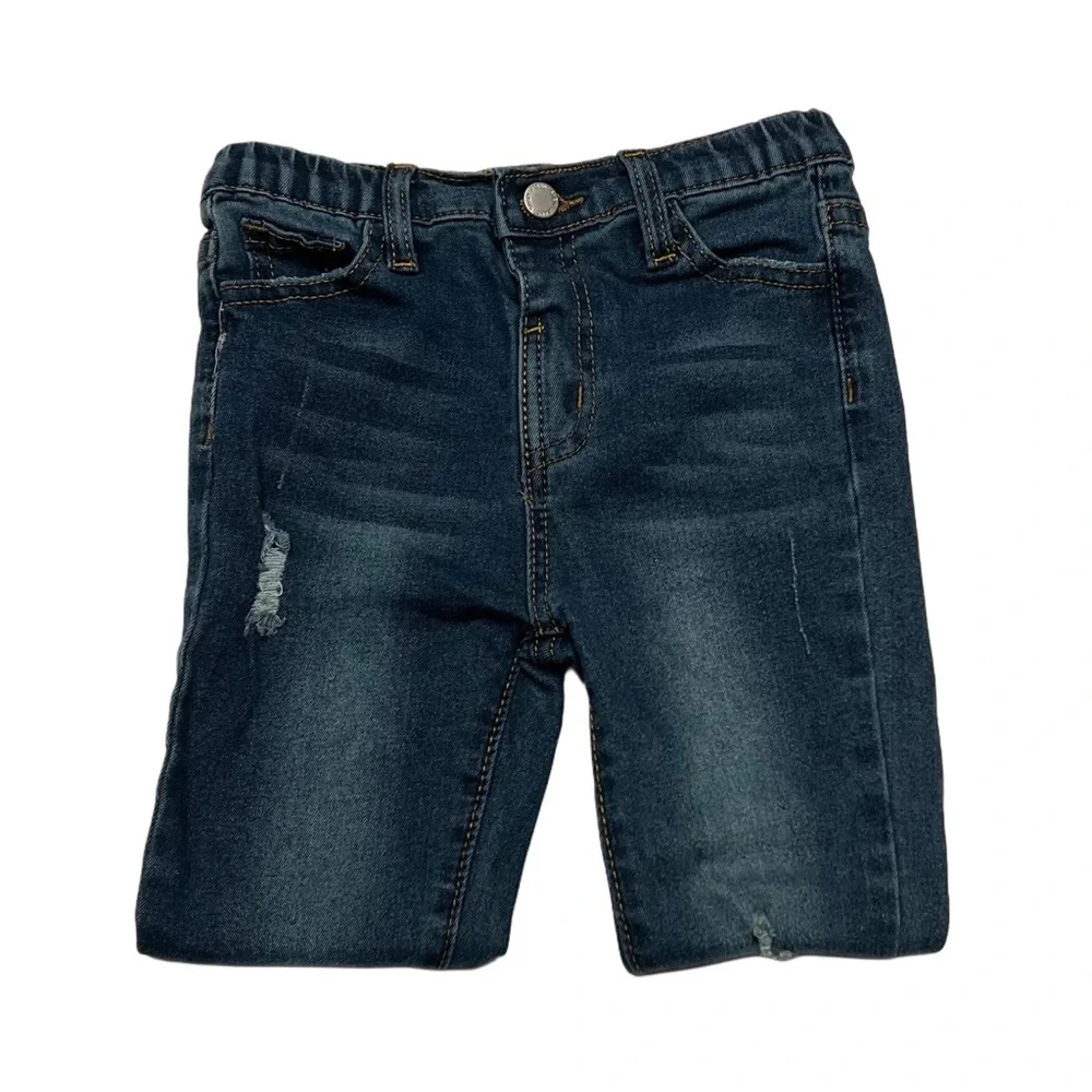 SHEIN Kids Dark Blue Denim Distressed Skinny Jeans | Girls 5T